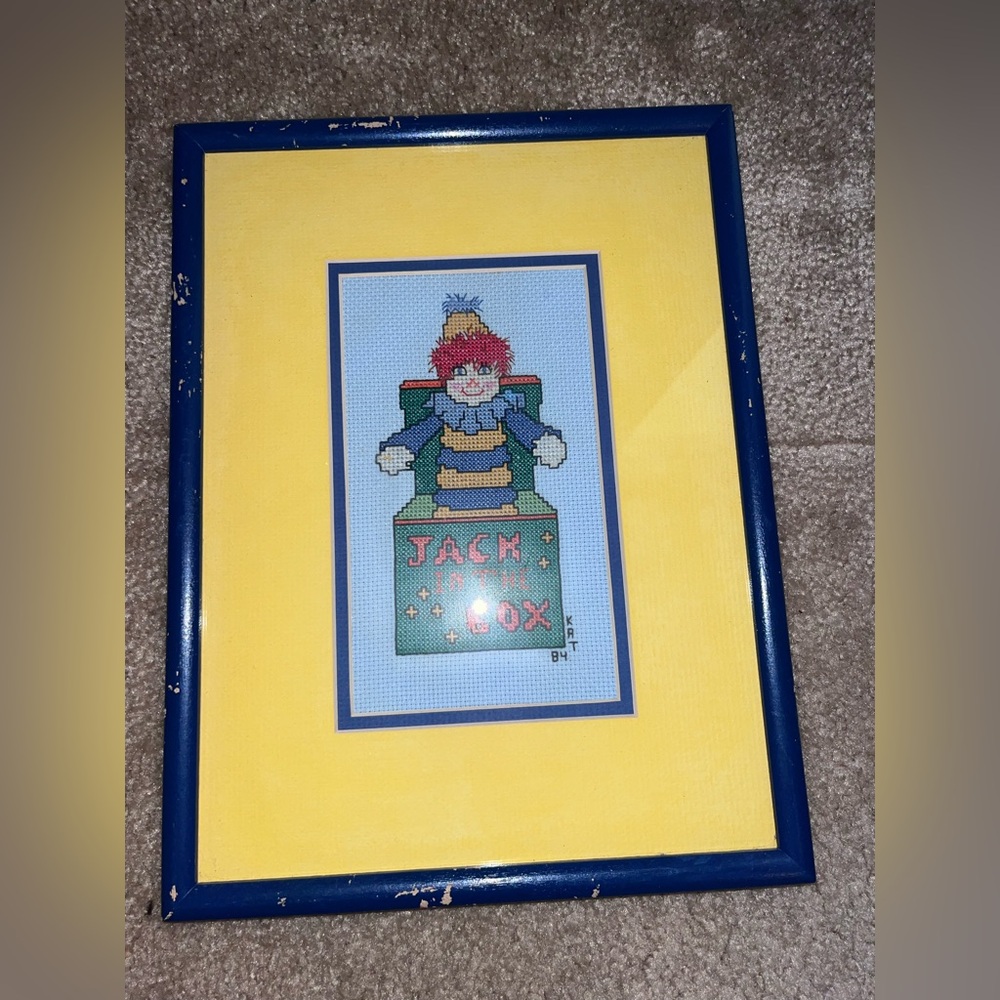 Framed Jack in the Box Cross-Stitch Art 1984
